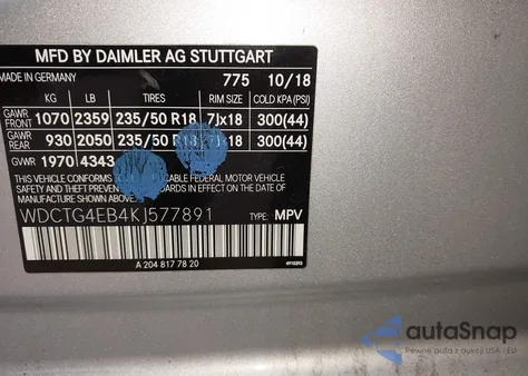 2019 Mercedes-Benz Gla 250 из США, поврежденный, VIN WDCTG4EB4KJ577891